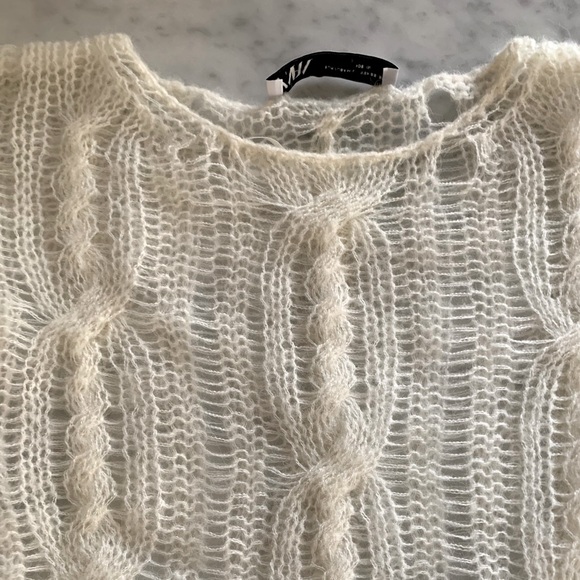 NWOT Zara open knit distressed cable knit sweater cream size M|L - Picture 4 of 7